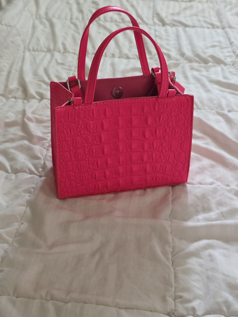 Hot Pink Croc-Embossed Mini Tote